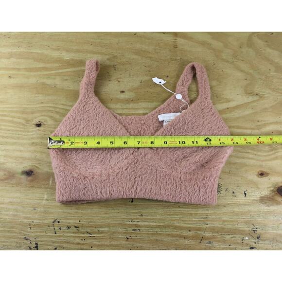 New Jonathan Simkhai Top Medium Pink Caroline Feathered Faux Fur Rib Bra - Picture 7 of 7